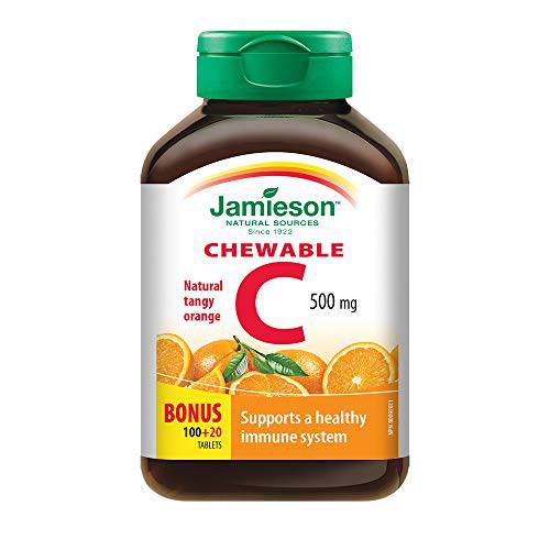 Jamieson Chewable Vitamin C 500 mg - Tangy Orange, 120 Count (Pack of 1)