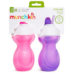 Munchkin Click Lock Bite Proof Sippy Cup, 9 Ounce, 2pk, Blue/Purple