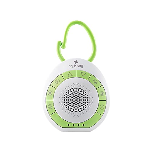 MyBaby Soundspa On‐the‐Go, Plays 4 Soothing Sounds, Adjustable Volume Control, Adjustable Clip for Strollers, Diaper Bags, Car Seats, Small and Lightweight, Auto Timer, MYB‐S115