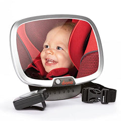 Diono Easy View Plus Baby Car Mirror with Light, Safety Car Seat Mirror for Rear Facing Infant with 360 Rotation, LED Night Light, Wide Crystal Clear View, Shatterproof, Crash Tested