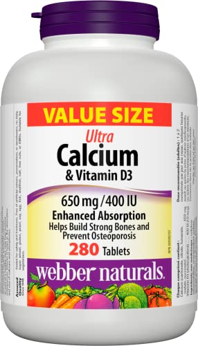 Webber Naturals Calcium Ultra with Vitamin D3, Enhanced Absorption, 280 Tablets, Helps Build Strong Bones and Prevent Osteoporosis, Vegetarian