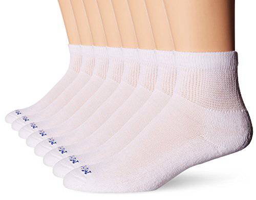 MediPEDS Men's 8 Pack Diabetic Quarter Socks with Non-Binding Top, White, Shoe Size: 6-9