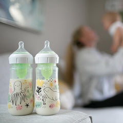 Dr. Brown’s Natural Flow Anti-Colic Options+ Wide-Neck Baby Bottle Designer Edition Bottles, Ocean Decos, 9 oz/270 mL, Level 1 Nipple, 2-Pack, 0m+