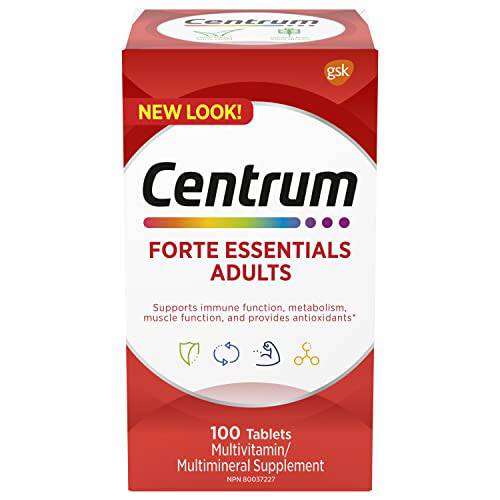 Centrum Adult Forte Essentials Mulitvitamins/Minerals Supplement for Men & Women, 100 Tablets (Packaging May Vary)