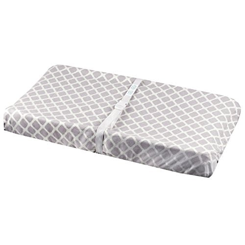 Ben & Noa Flannel Fitted Change Pad Sheet with Slits for Safety Straps, Grey Lattice