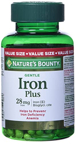 Nature's Bounty Gentle Iron Plus, Helps Prevent Iron Deficiency Anemia, 28 Mg, 150 Capsules
