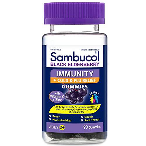 Sambucol Black Elderberry Immunity Gummies | Immune Support & Antioxidant | Quickly Relieves Cold & Flu Symptoms | Ideal for Families | Gluten Free | 90 Gummies