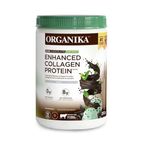 Organika Peppermint Chocolate Enhanced Collagen Powder- Healthy Skin, Hair, Nails, Joints, Antioxidants, Natural Peppermint and Chocolate Flavour- 252g Brown ,1