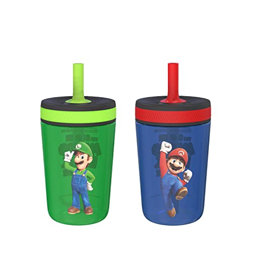 Zak Designs The Super Mario Bros. Movie Kelso Toddler Cups for Travel or at Home, 15oz 2-Pack Durable Plastic Sippy Cups with Leak-Proof Design is Perfect for Kids (Mario & Luigi)