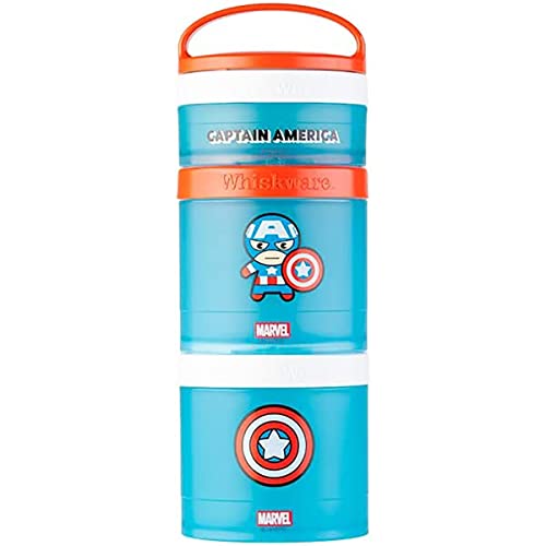 Whiskware Marvel Snack Containers for Toddlers and Kids, 3 Stackable Snack Cups for School and Travel, Captain America Character