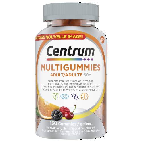 Centrum MultiGummies, Adult 50 Plus Multivitamins/Minerals Gummies for Men & Women 50+, Cherry, Berry, and Orange Flavour, 130 Gummies