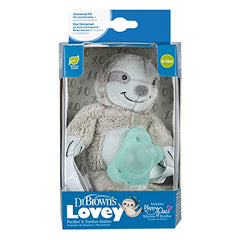 Dr. Brown's Baby Lovey Pacifier & Teether Holder, Sloth with Grey HappyPaci, 100% Silicone, 0-6m