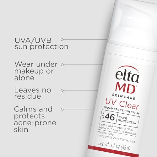 EltaMD UV Clear Facial Sunscreen, Broad-Spectrum SPF 46 for Sensitive or Acne-Prone Skin, Oil-free, Dermatologist-Recommended Mineral-Based Zinc Oxide Formula, 1.7 oz