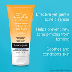 Neutrogena Acne Face Wash, Oil Free Cream Facial Cleanser with Salicylic Acid For Acne & Blackheads, 200ml