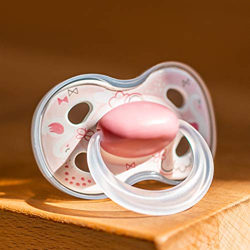 Medela Baby Pacifier | 0-6 Months | BPA-Free | Lightweight & Orthodontic | 2-Count | Pink and Pink with Swan and Butterfly Design