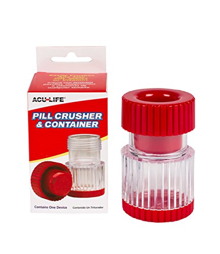 Acu-Life Pill Crusher and Grinder, Crushes Pills, Vitamins, Tablets, Stainless Steel Blade, Includes Storage Container, Transparent/Red 1 Count (Pack of 1)