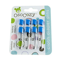 OsoCozy Diaper Pins - (Blue) - Sturdy, Stainless Steel Diaper Pins with Safe Locking Closures - Use for Special Events, Crafts or Colorful Laundry Pins