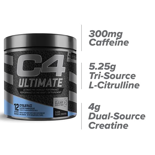 Cellucor C4 ultimate Pre-Workout Powder, Preworkout Supplement Drink for Energy - Icy Blue razz, 12 Servings, Icy Blue Razz, 274 gram