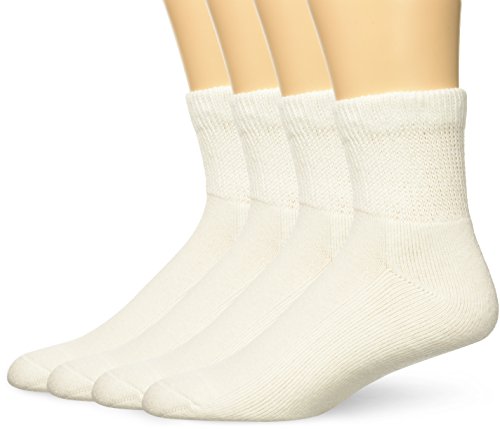 Carolina Ultimate Men's Diabetic Non-Binding Quarter Socks 2 Pack, White, Medium