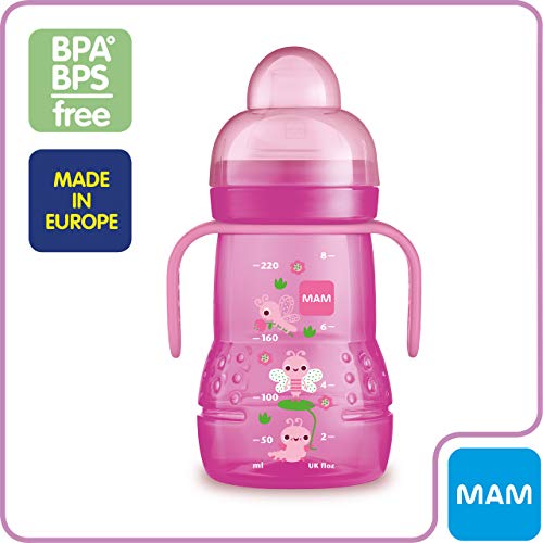 MAM Training Cup (1 Count), MAM Sippy Cup, Drinking Cup for Babies With Spill-Free Spout and Non-Slip Handles, For Girls, 8 Ounces, Pink