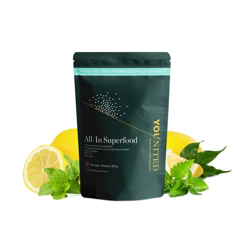 Younited Greens Powder All-In Superfood 53 Premium Organic Food Ingredients - Ultimate Vegetable Powder Alternative - Alkalizing Veggies, Loaded with Phytonutrients - 30 Servings, Citrus Mint Flavour