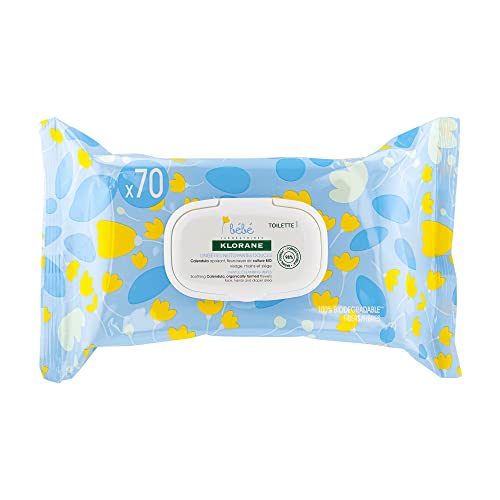 Klorane - Baby Gentle Body Wipes with Calendula - Normal to Dry Skin - Baby - Biodegradable - 70 wipes