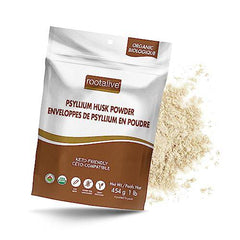 Rootalive - Organic Psyllium Husk Powder, Psyllium Husk Powder Organic for Digestive Support, Unflavored Soluble and Insoluble Fibre Powder, Vegan, Gluten-Free, 454 grams