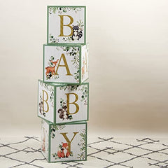 Kate Aspen Block Box (Set of 4) Woodland Baby, One Size, Shower Advice Card & Game (Set of 50), 28593NA