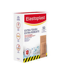 Elastoplast Extra Tough Waterproof Adhesive Bandages, 50 Strips, Beige | Flexible Fabric | Durable Protection Super Strong Adhesion for Extra Strong Sticking Power | Non-stick wound pad to protect and cushion the wound | Moves with Your Body | Latex Free