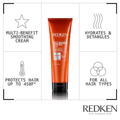 Redken Leave-In Cream, Heat Protection up to 450 Degrees, Protects Against Humidity, For Frizzy & Unmanageable Hair, Instantly Smooths Hair, Sulfate Free, Frizz Dismiss Rebel Tame, 805 fl.oz./250ml