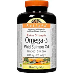 Holista Omega-3 Fish Oil, 1,000 mg Extra Strength with Wild Salmon Oil, 150 Softgels, Supports Heart, Brain, and Joint Health