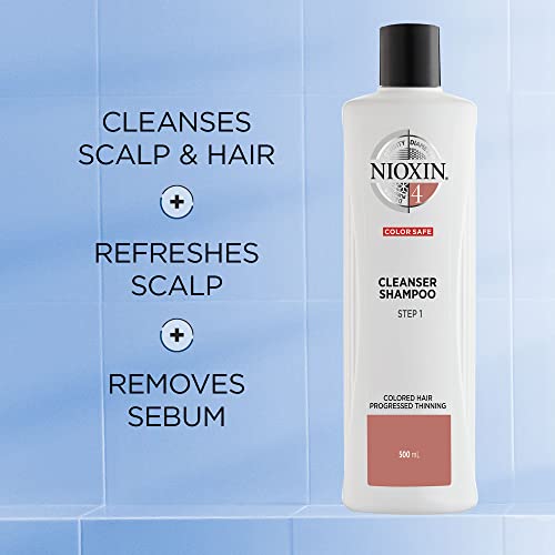 Nioxin System 4 Scalp Cleansing Shampoo with Peppermint Oil, For Color Treated Hair with Progressed Thinning, 16.9 fl oz