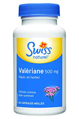 Swiss Natural - Valerian Root, 500mg | Promotes a Healthier Sleep Cycle | Valeriana Officinalis, Whole Root | Dietary Supplement | 60 Soft Gel Capsules