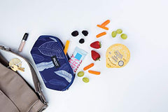 PackIt Freezable Snack Bag, Navy Leaves, Built with EcoFreeze Technology, Foldable, Reusable, Zip Closure Locks in Cool Dry Air, Perfect for Babies, Kids, Adults of all Ages and Fresh Snacks On the Go