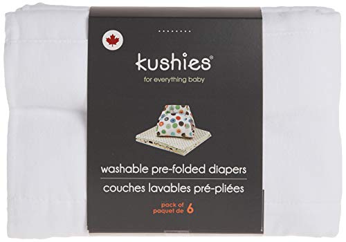 Kushies D1006 Washable Pre-folded Diapers, White, 6 Count (Pack of 1)