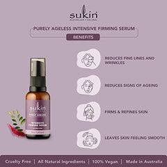 Sukin - Purely Ageless Intensive Firming Serum - Gel Face Cream for Brightening/Toning Skincare, Intense Moisturizer with Ribose, Acacia Gum, Rosehip Oil for All Skin Types, 30 mL