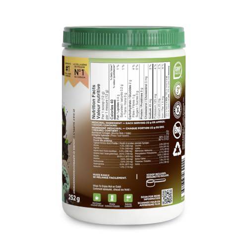 Organika Peppermint Chocolate Enhanced Collagen Powder- Healthy Skin, Hair, Nails, Joints, Antioxidants, Natural Peppermint and Chocolate Flavour- 252g Brown ,1