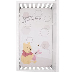 Disney Winnie the Pooh Hugs and Honeycombs Grey and White "Dreams as Sweet as Honey" with Hexagons and Piglet 100% Cotton Photo Op Fitted Crib Sheet