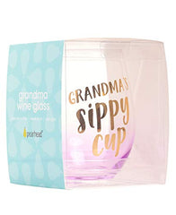 Pearhead Grandma's Sippy Cup Stemless Wine Glass, Gift for New Grandmother, Pink