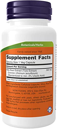 Now Holy Basil 500mg Veg Capsules, 90 Count