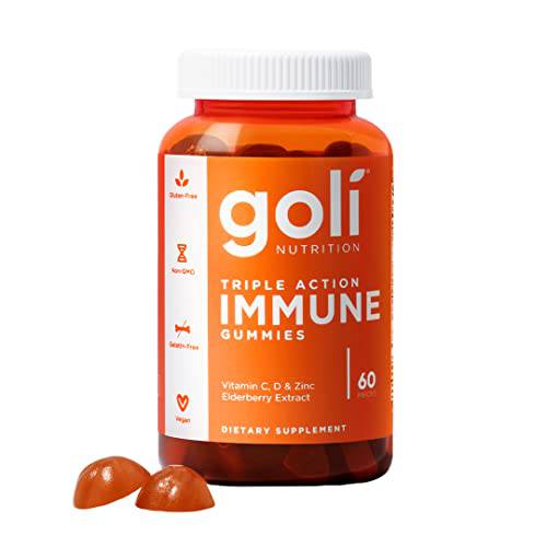 Goli Immune Gummy Vitamin - 60 Count - Elderberry, Vitamin C, D & Zinc, Vegan, Non-GMO, Gluten-Free & Gelatin-Free