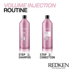 Redken Hair Shampoo, Volume Injection Shampoo, Hair Volumizer For Fine Hair, Volumizing Shampoo Adds Lift & Body, With Filoxane, Paraben Free, 1000 ML