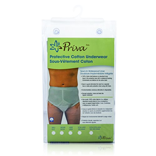 Priva Men's Protective 100% Cotton Underwear with Sewn in Waterproof Liner, Grey, Extra Large, Machine Washable