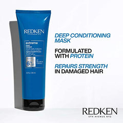 Redken Extreme Mask, Protein Hair Treatment, Hair Mask for Damaged, Brittle Hair, Fortifies & Strengthens Distressed Hair, 250 ML