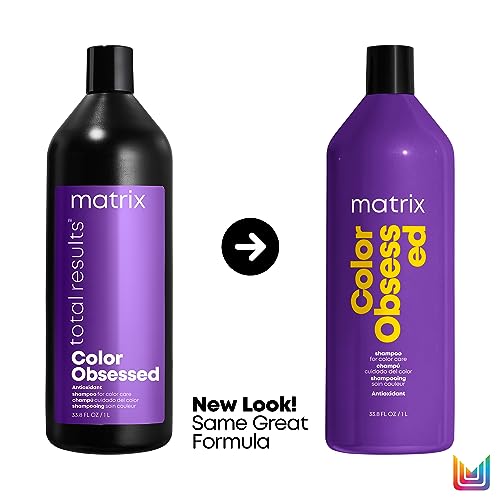 Matrix Hair Shampoo, Color Obsessed Antioxidant Shampoo, Enhances Hair Color, Color Protection, Prevents Fading, Leaves Hair Soft and Manageable, For Color-Treated Hair, 1000ml (Packaging May Vary)