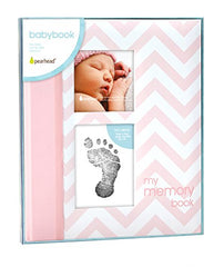 Pearhead Chevron Baby Book with Clean-Touch Ink Pad, Pink