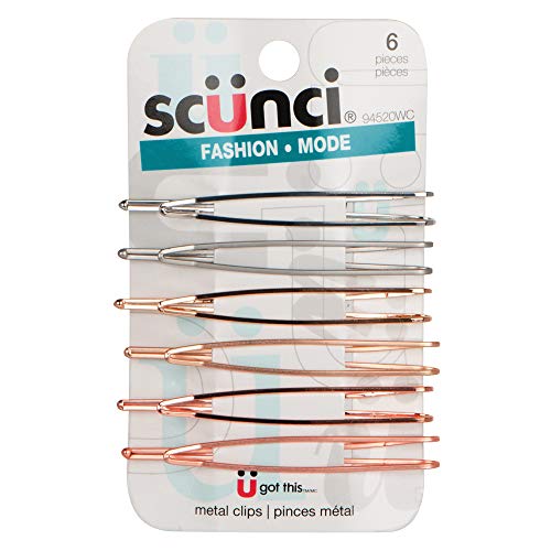 Scunci Fashion 6pc Metal Hair Clips in rose Gold, and silver, 6 Count