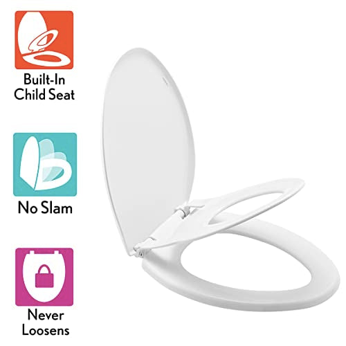 Little2Big 1881SLOW 000 Toilet Seat with Built-in Potty Training Seat, Slow-Close, and Will Never Loosen, Elongated, White