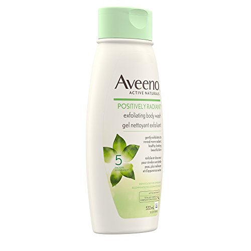 Aveeno Positively Radiant Exfoliating Body Wash - Dry Skin Exfoliant - Soy, Colloidal Oatmeal, 532 mL