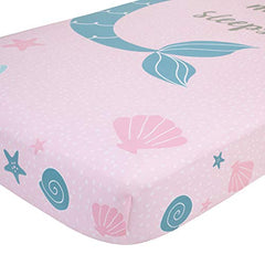 NoJo Sugar Reef Mermaid Photo Op 100% Cotton Fitted Crib Sheet, A Little Sleeps Here, Aqua/Pink